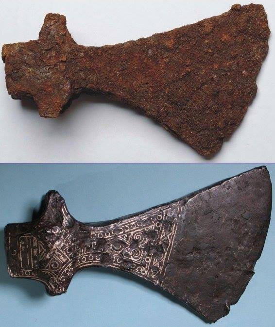 Axe+from+Viking+era%2C+before+and+after+conservation+%281100+years+old%29