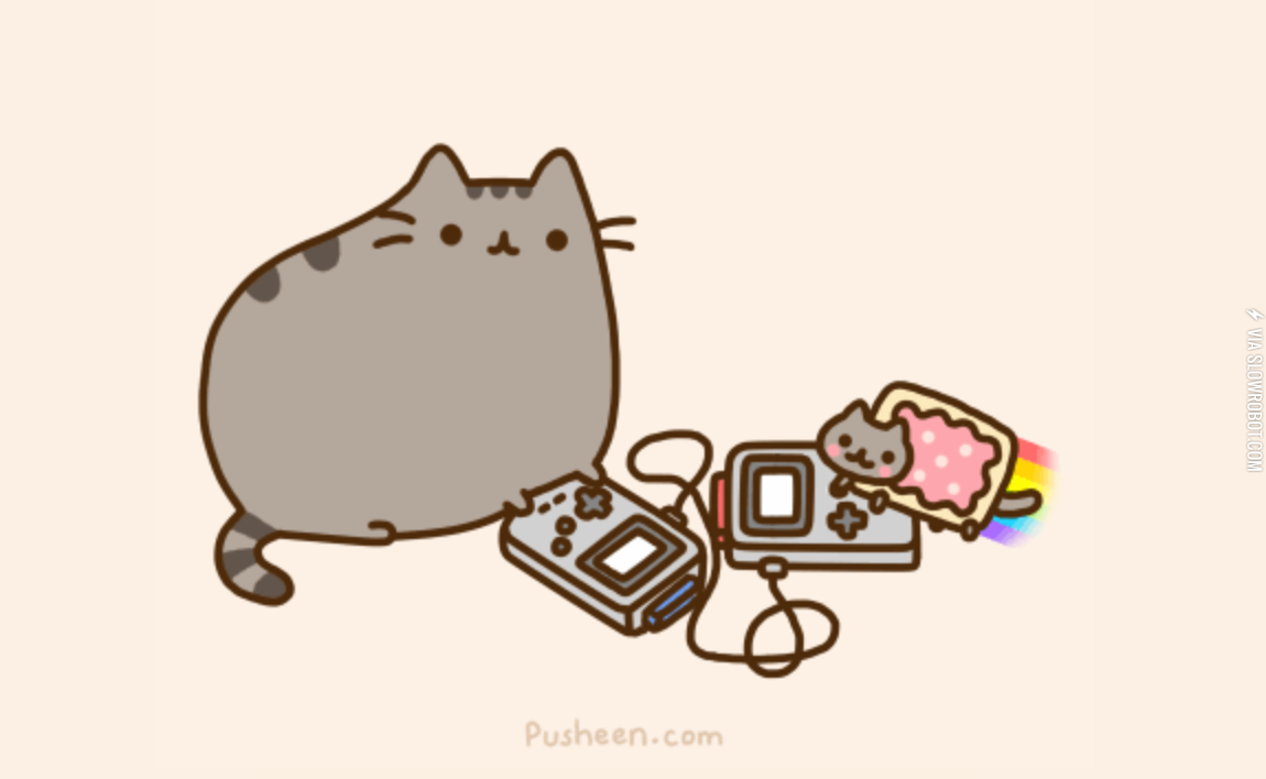 Pusheen+and+Nyan+cat+are+friends.