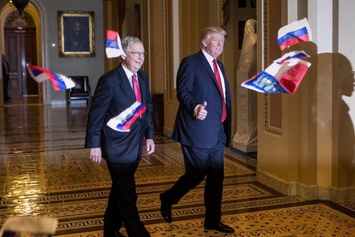 Protestor+throws+Russian+flags+at+Trump+and+McConnell+inside+Capitol