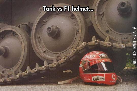A+tank+vs.+an+F1+helmet.