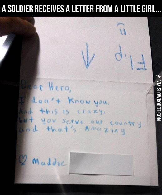 A+soldier+receives+a+letter+from+a+little+girl.