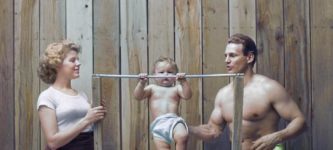Bodybuilder+Gene+Jantzen+with+wife+Pat%2C+and+eleven-month-old+son+Kent%2C+1947.