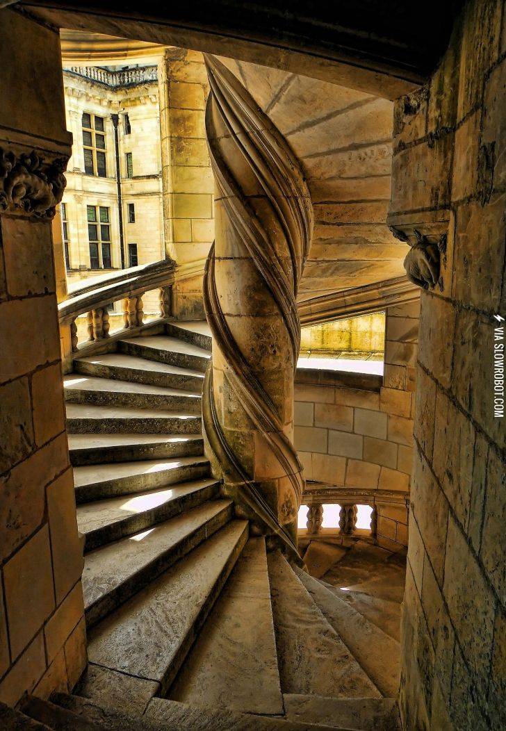 Chambord+castle+stairway%2C+France