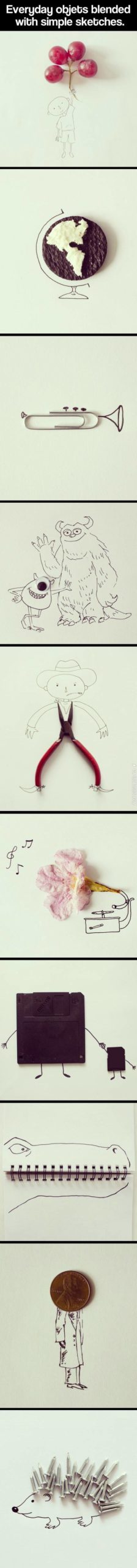 Everyday+objects+blended+with+simple+sketches.