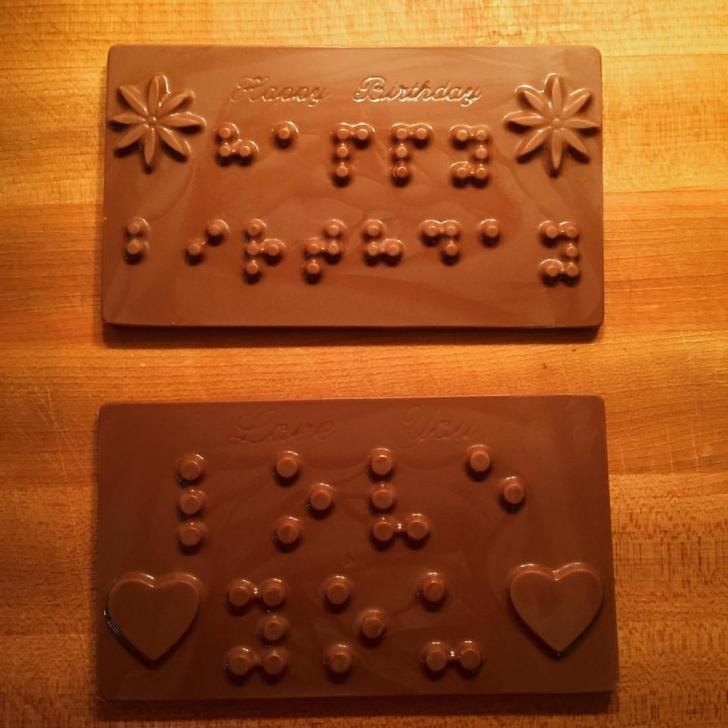 My+daughter+is+blind+and+for+her+ninth+birthday+party+we+made+braille+chocolate+message+slabs+%26%238211%3B+I+LOVE+YOU+and+HAPPY+BIRTHDAY+in+braille.