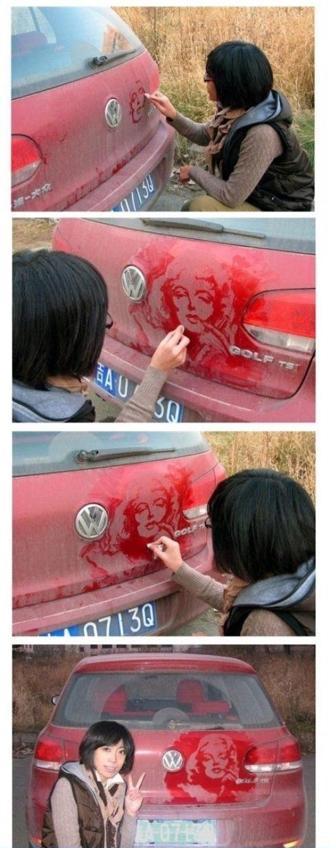 Marilyn+Monroe+drawn+in+dust+on+car