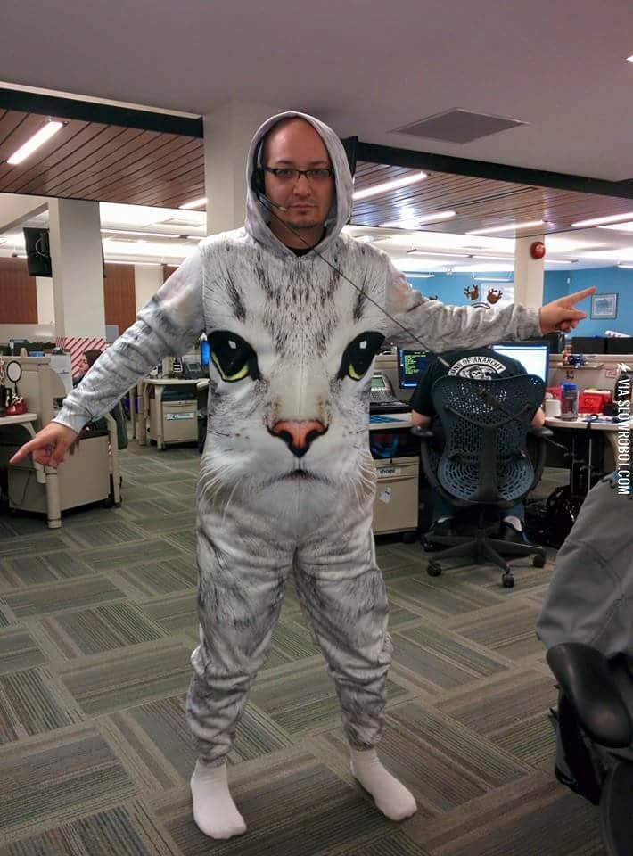 My+buddy+works+in+a+call+center+and+has+to+work+today.+Hes+making+the+most+of+it.