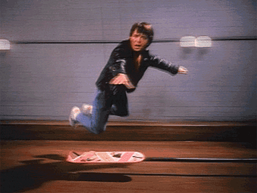 Michael+J.+Fox+goofing+around+with+the+hoverboard+on+the+set+of+Back+to+the+Future+Part+II