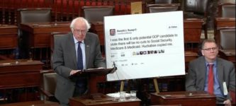 Senator+Bernie+Sanders+printed+out+a+gigantic+Trump+tweet+and+brought+it+to+congress