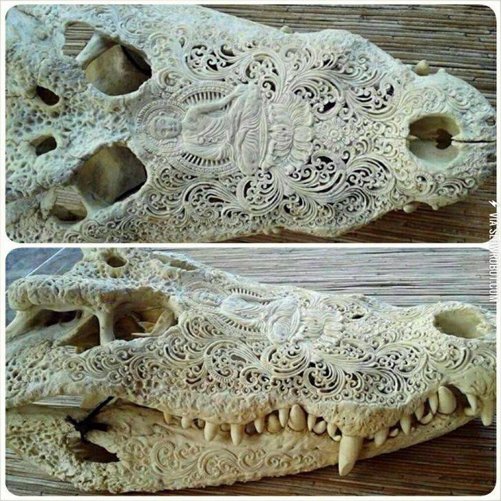 Carved+skull+of+an+alligator