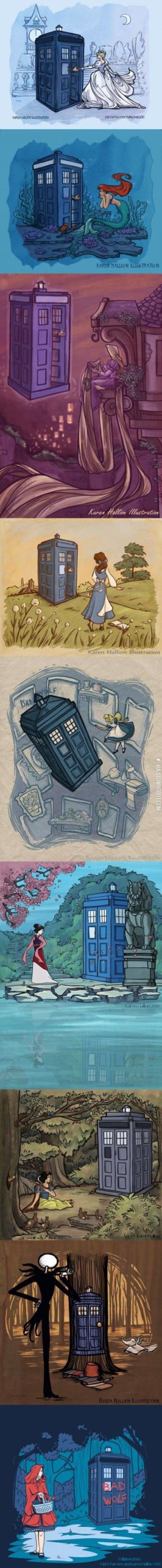 Disney+characters+meeting+the+Doctor+in+the+TARDIS.