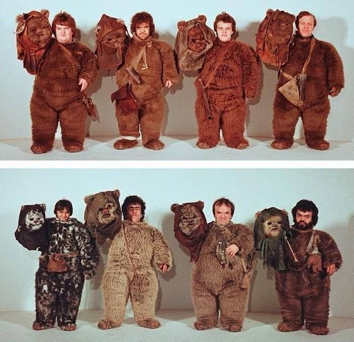 The+actors+underneath+the+Ewok+masks+for+Return+of+the+Jedi%2C+1982.