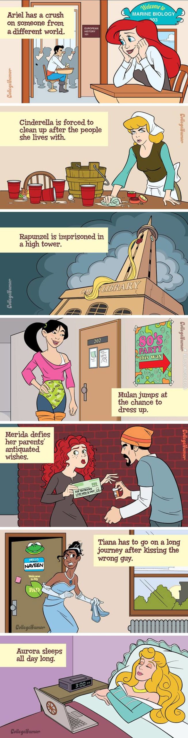 Disney+princesses+in+college.