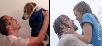 A+man+and+his+dog+reenacting+famous+films.