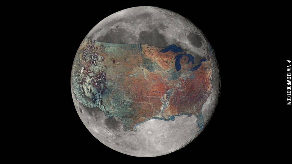 The+moon+in+relation+to+the+United+States.