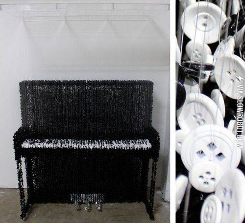 A+piano+made+from+hanging+buttons.