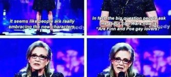 Carrie+Fisher+asked+about+Finn+and+Poe