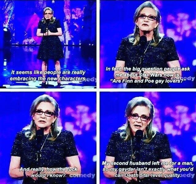 Carrie+Fisher+asked+about+Finn+and+Poe