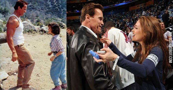 Arnold+Schwarzenegger+and+Alyssa+Milano+28+years+apart