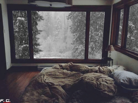 A+cozy+bed+on+a+snowy+afternoon
