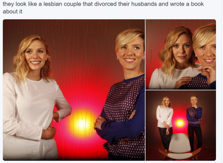 Elizabeth+Olsen+and+Scarlett+Johansson+looking+like+a+lesbian+couple.