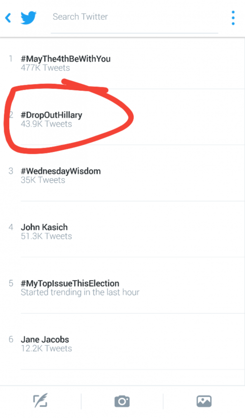 %23DropOutHillary+is+trending