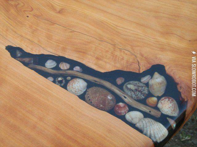 Wood+table+inlayed+with+seashells