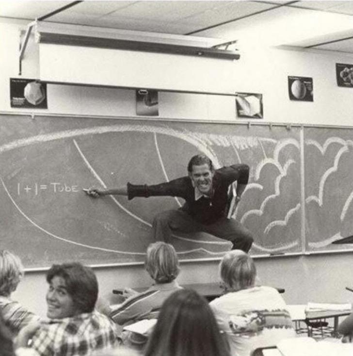 A+California+teacher+teaching+the+physics+of+surfing%2C+1970.