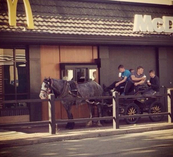 This+horse+and+carriage+was+spotted+at+the+drive-thru+in+Ireland%26%238230%3B