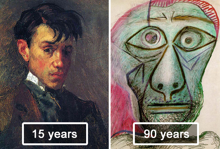 Picasso+drew+his+own+portrait+in+15+years+old+and+90.+See+the+difference