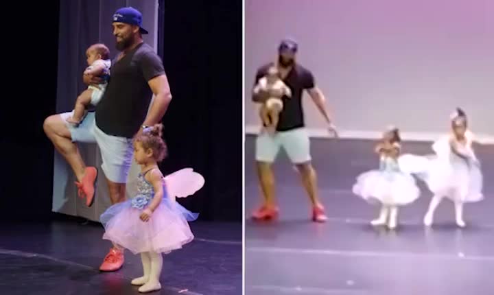 Dad+clutching+a+baby+runs+onto+stage+to+hold+his+ballet+dancing+daughter%26%238217%3Bs+hand+after+she+suffers+stage+fright%26%238230%3B+and+becomes+the+star+of+the+show