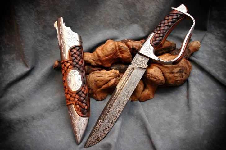 Forged+Damascus+Steel+Bowie+Knife+and+Sheath