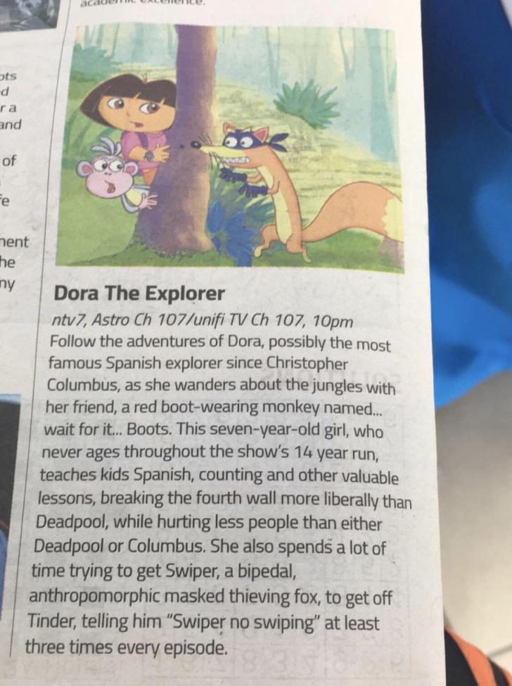 Dora+The+Explorer+sounds+interesting+based+on+the+description+on+this+Malaysian+newspaper.