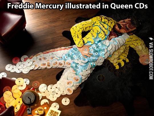 Freddie+Mercury+illustrated+in+Queen+CDs