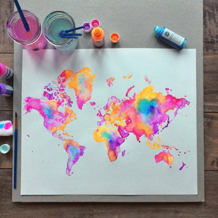 Mapping+the+entire+world+with+only+oil+pastel+and+watercolor