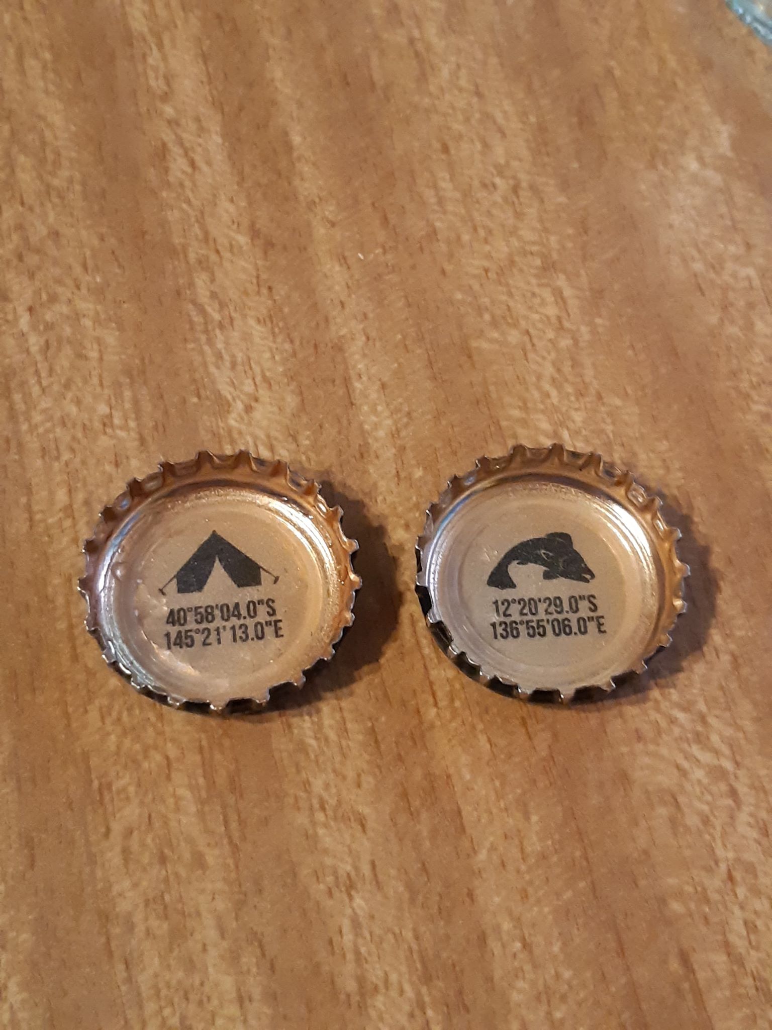 These+bottle+caps+have+coordinates+to+camping+and+fishing+locations