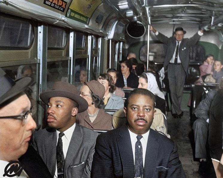 Martin+Luther+King+Jr.+on+one+of+the+first+desegregated+buses%2C+1956.