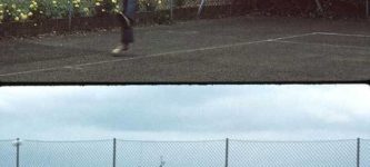 George+Harrison+and+Bob+Dylan+playing+tennis+in+1969.