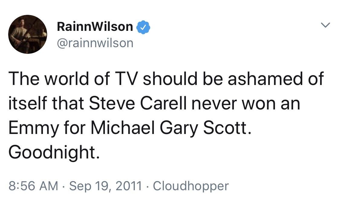 Rainn+Wilson+is+a+loyal+assistant+to+Steve+Carell+irl.+Just+like+their+characters.+Goodnight.