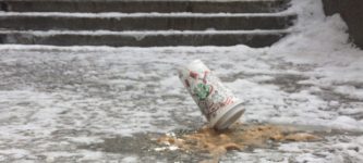 Frozen+starbucks+cup+on+a+sidewalk+on+a+cold+day+in+Canada.