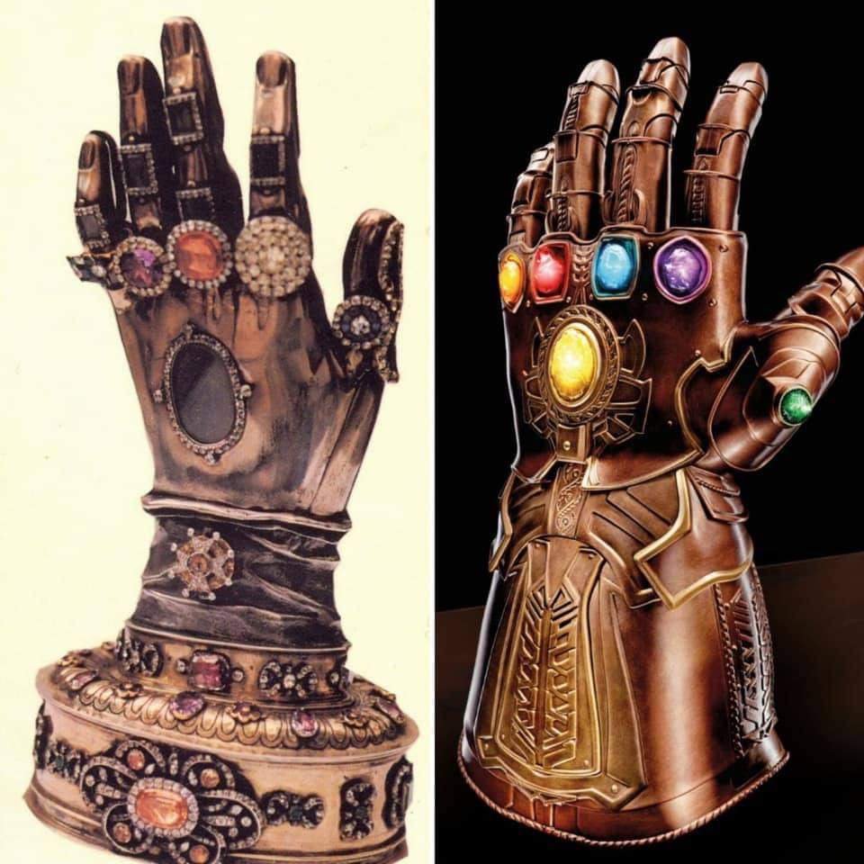 On+the+left+is+the+relic+of+the+hand+of+Saint+Teresa+of+Avila.+On+the+right+is+the+Infinity+Gauntlet.